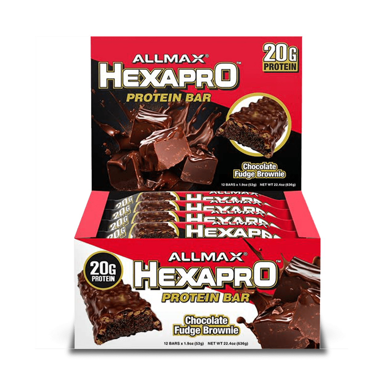 Allmax Nutrition Hexapro Protein Bars Fudge Brown Box