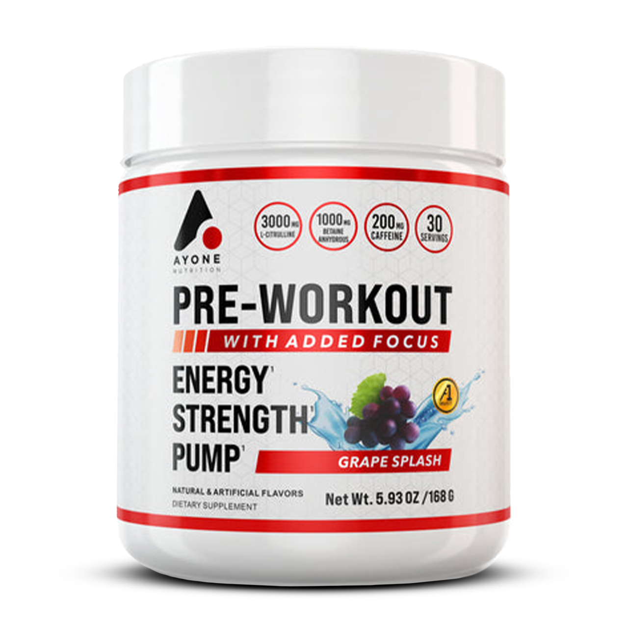Ayone nutrition Pre workout front of bottle
