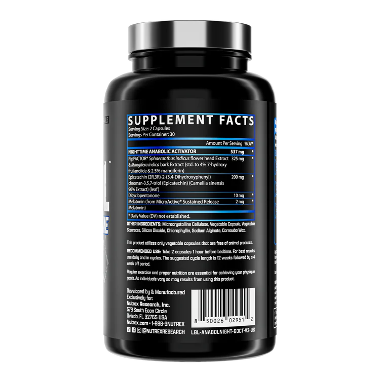 Nutrex Research Anabol Nighttime Supplement Facts and Directions