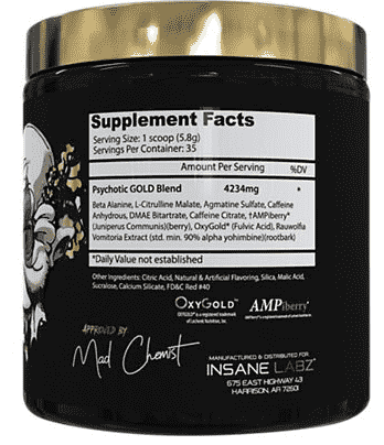 Insane Labz Psychotic Gold bottle supplement facts