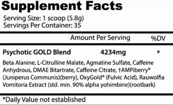 Insane Labz Psychotic Gold supplement facts