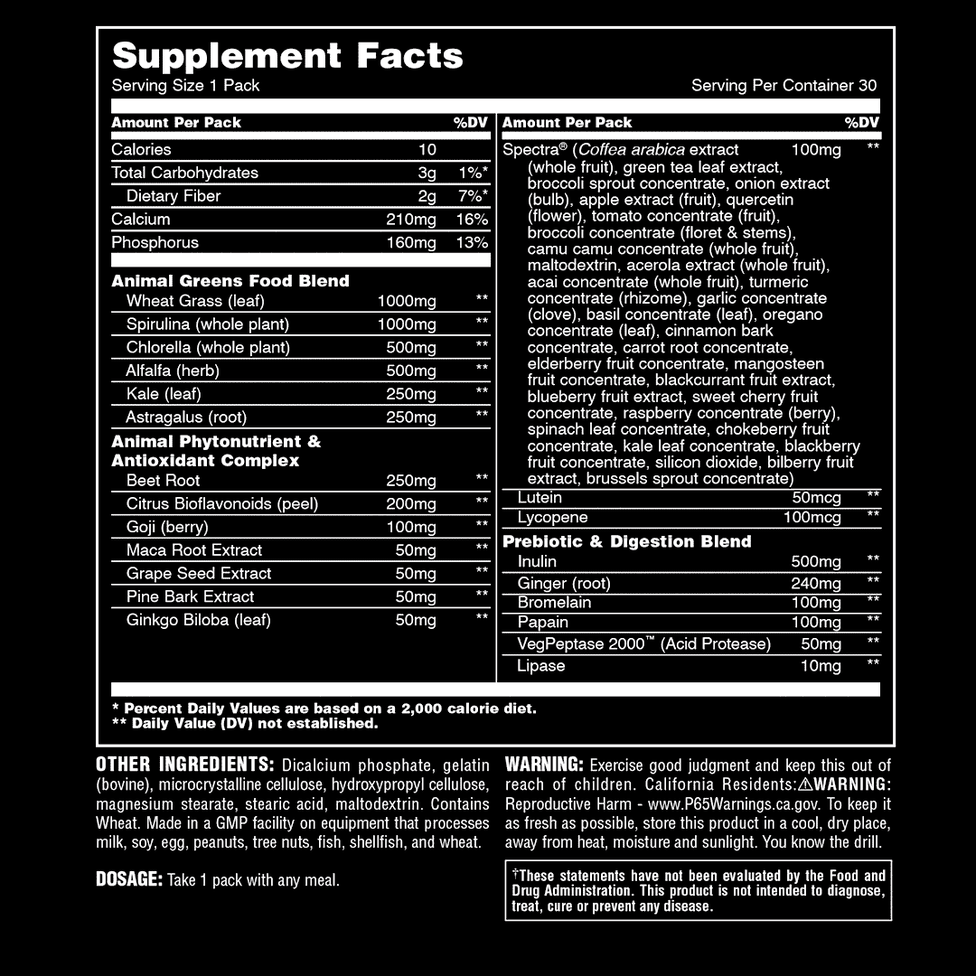 Animal Greens Bottle suppfacts